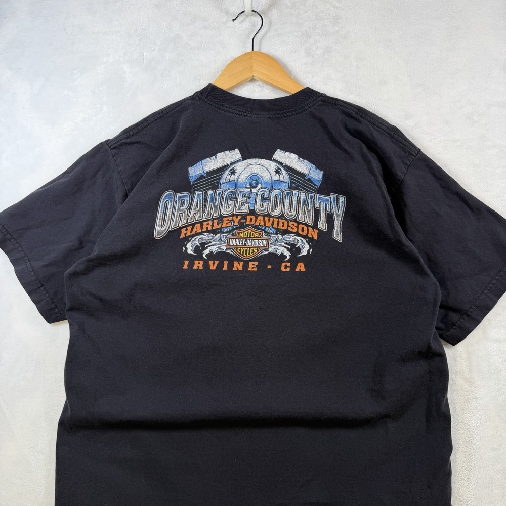 Y2K Harley Davidson Orange County Irvine California Motorcycle Black T-shirt XL